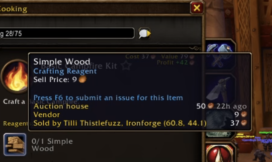 An item tooltip with auction, vendor and where-sold prices